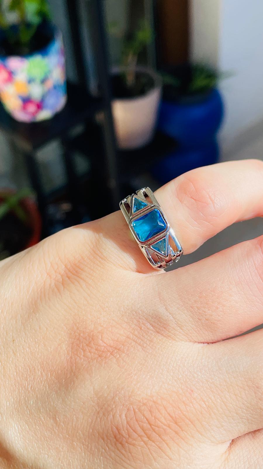 Mavi Taşlı Ayarlanabilir Yüzük