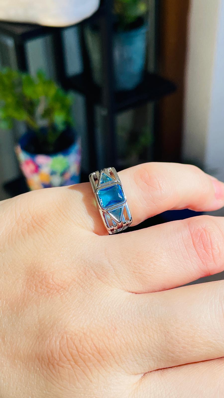 Mavi Taşlı Ayarlanabilir Yüzük