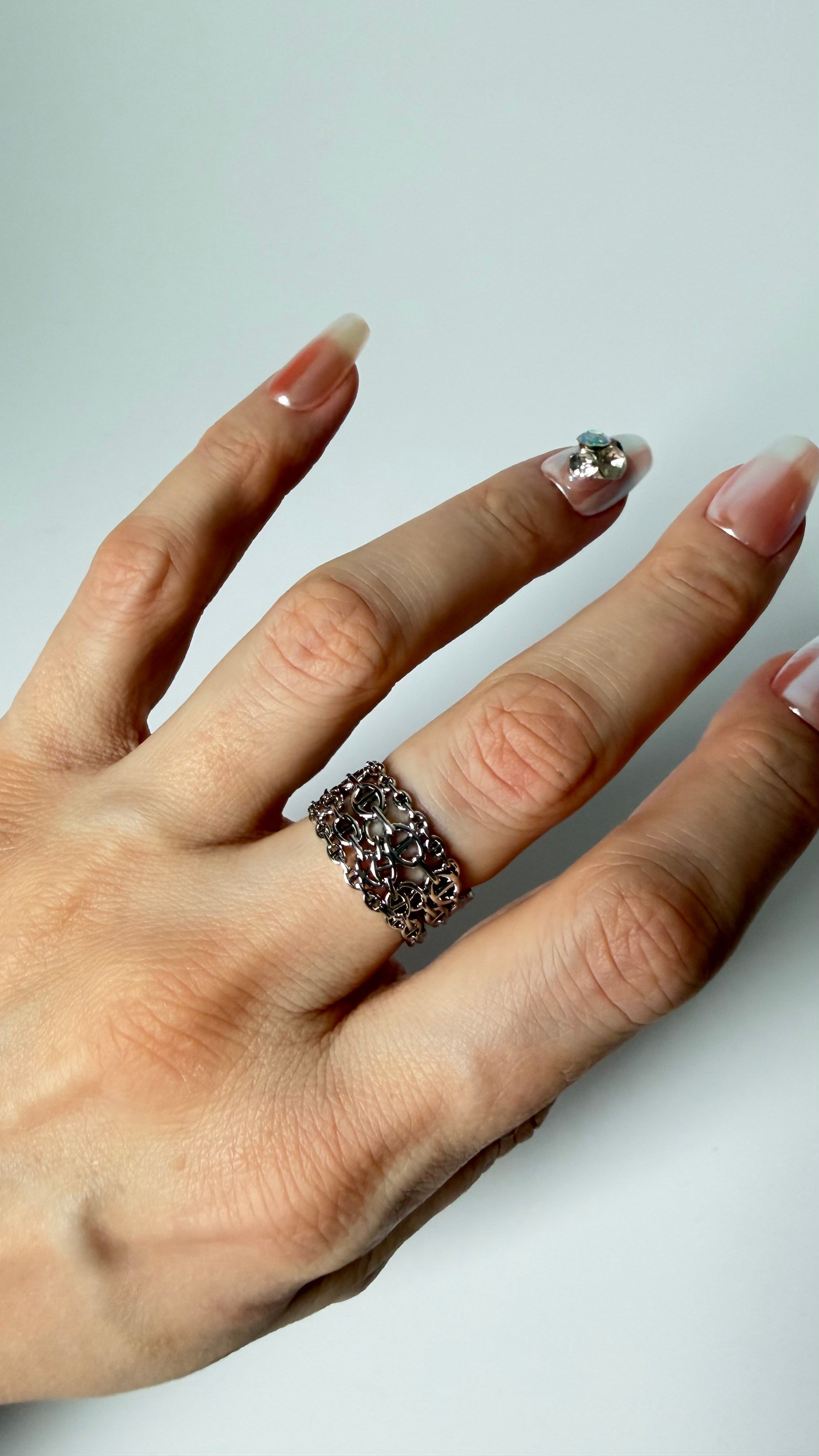 Minimal Zincir Detaylı Silver Renk Yüzük