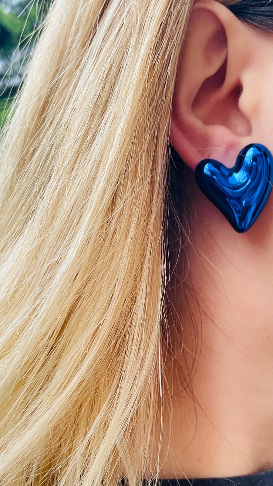 Neon Mavi Kalp Küpe