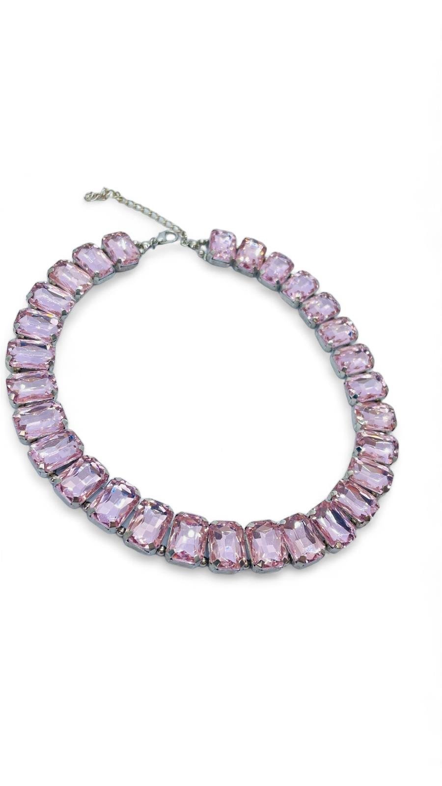 Pembe Büyük Swa Taşlı Choker Kolye