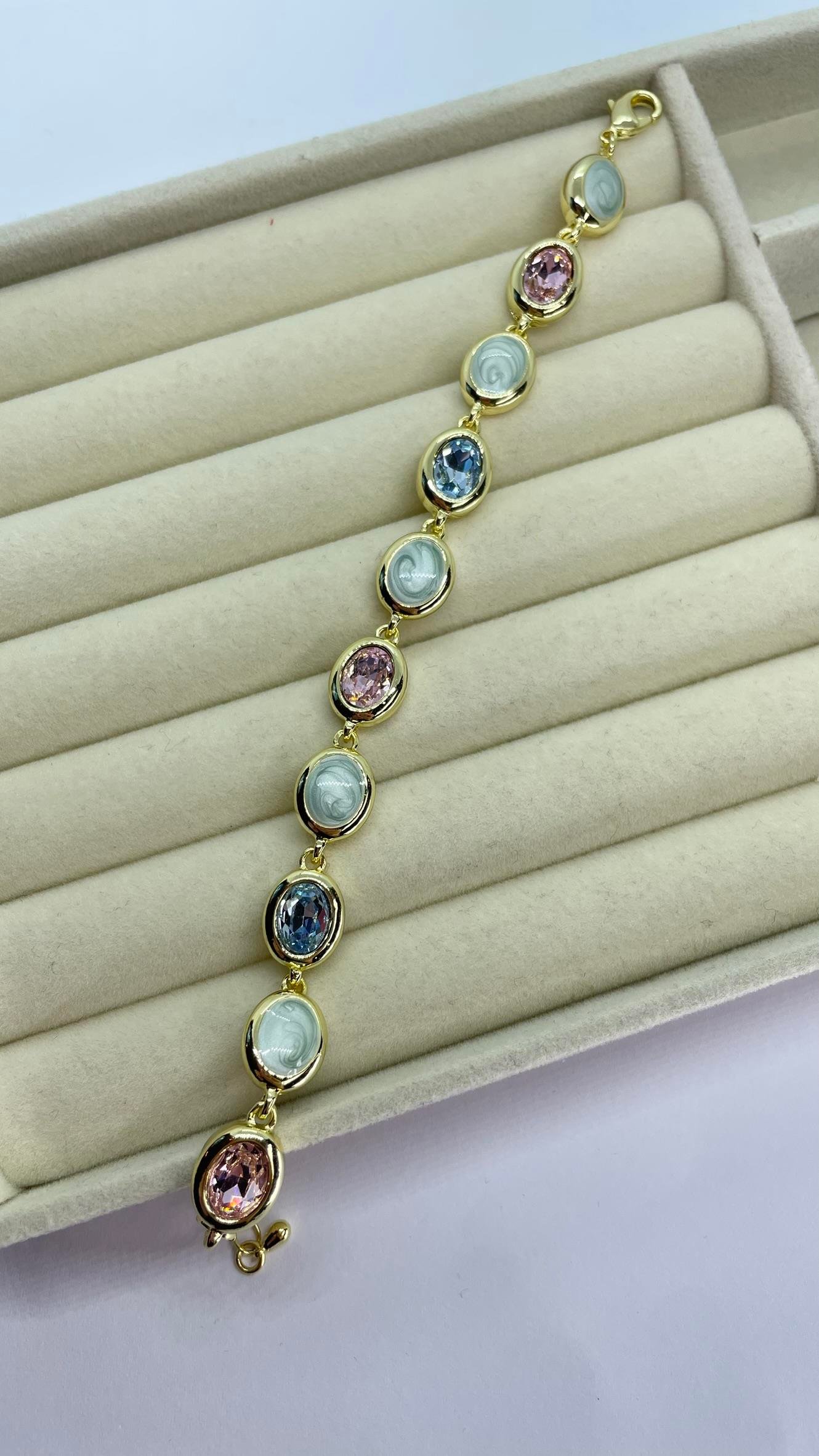 Premium Seri Mavi Pembe Taşlı Bileklik