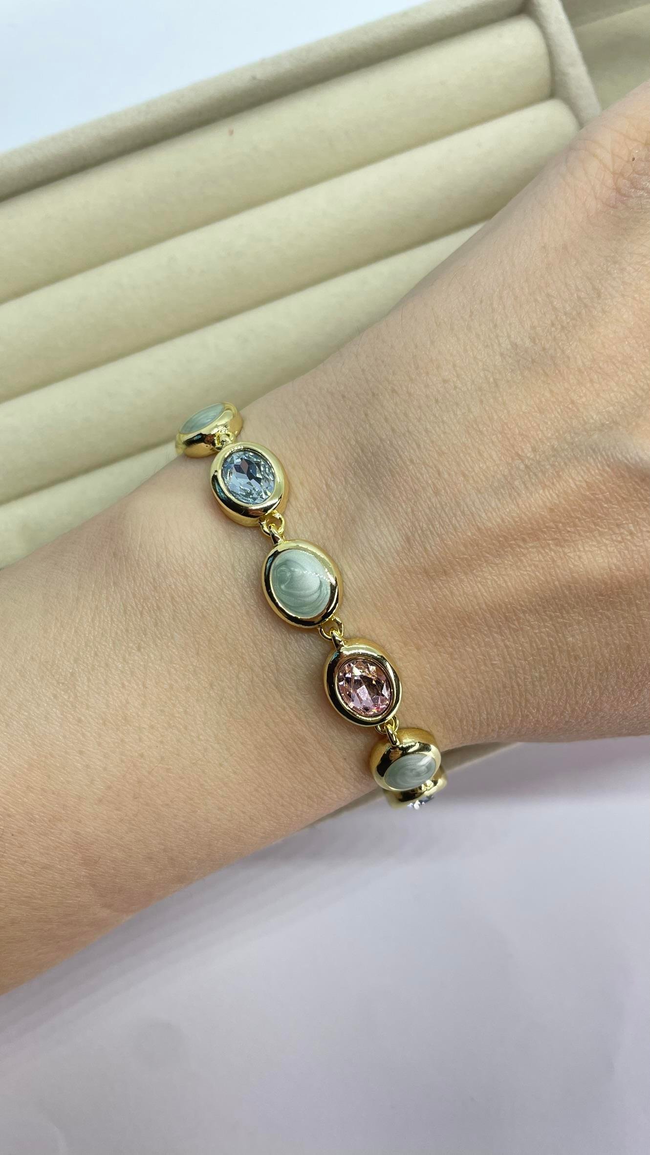 Premium Seri Mavi Pembe Taşlı Bileklik