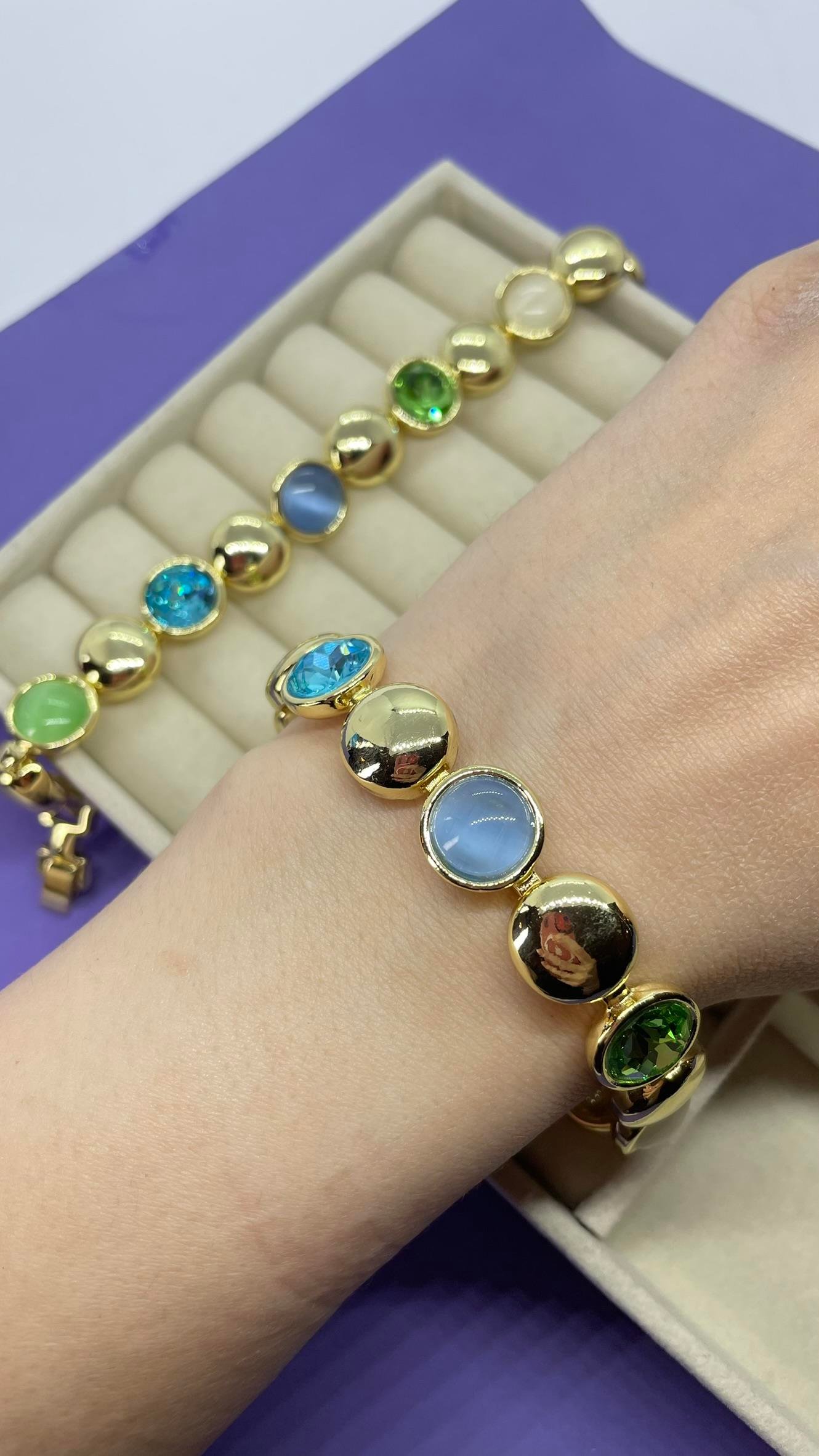 Premium Seri Mavi Yeşil Taşlı Bileklik