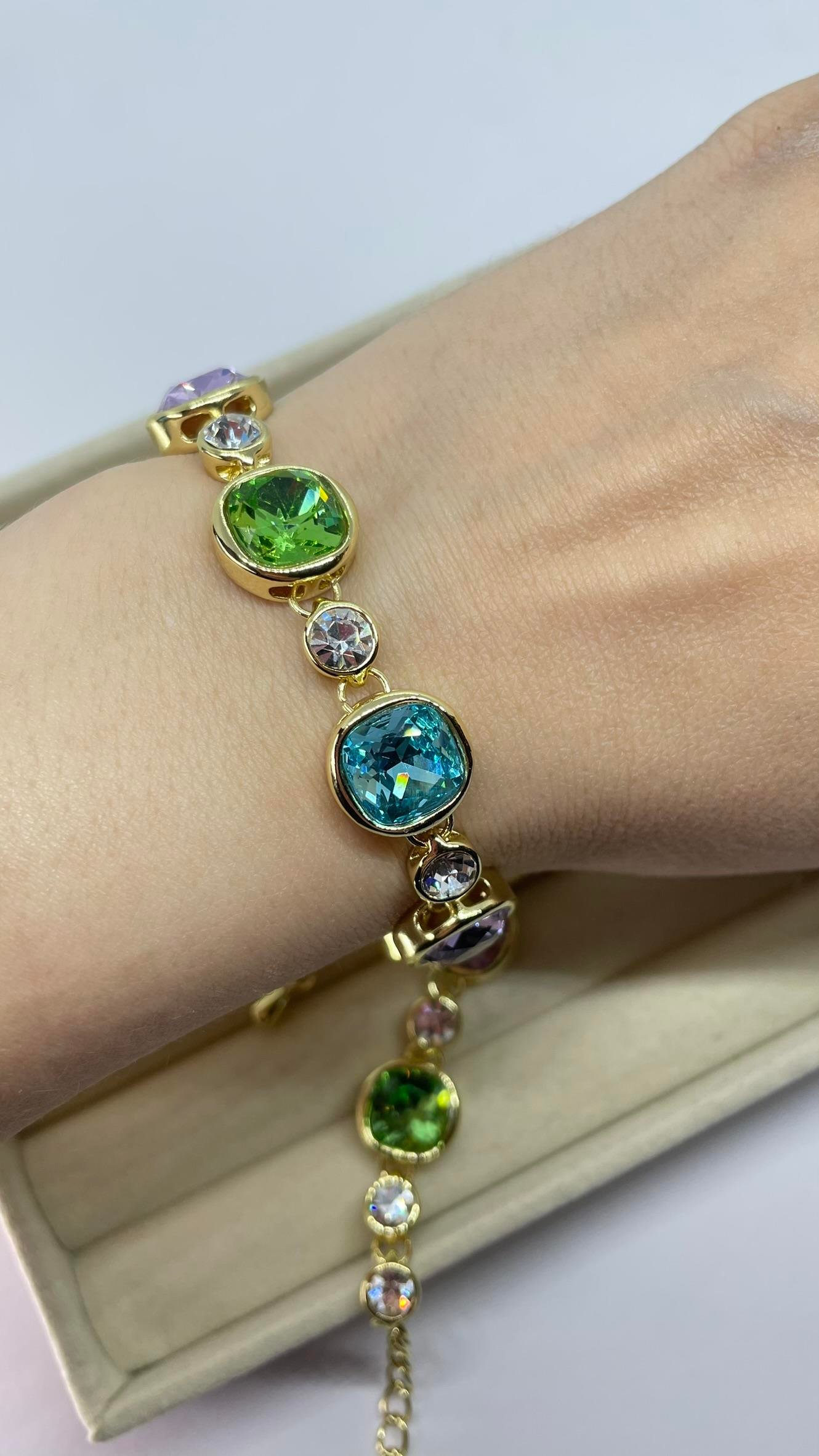 Premium Seri Mor, Yeşil Ve Mavi Taşlı Bileklik