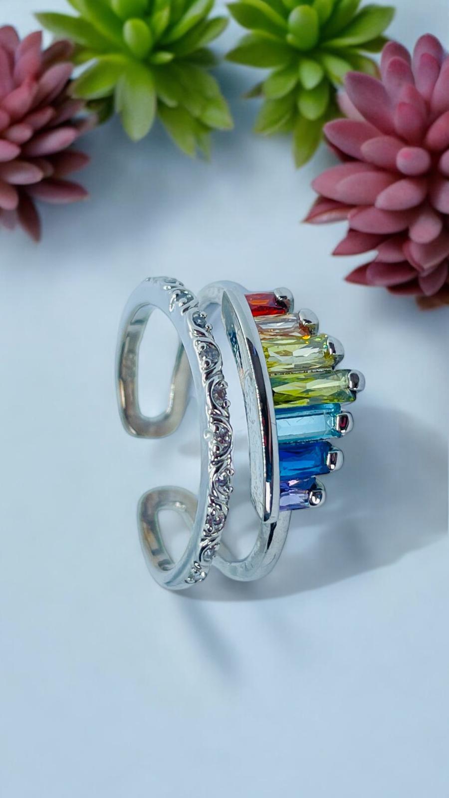 Renki Baget Taşlı Ayarlanabilir Taç Yüzük