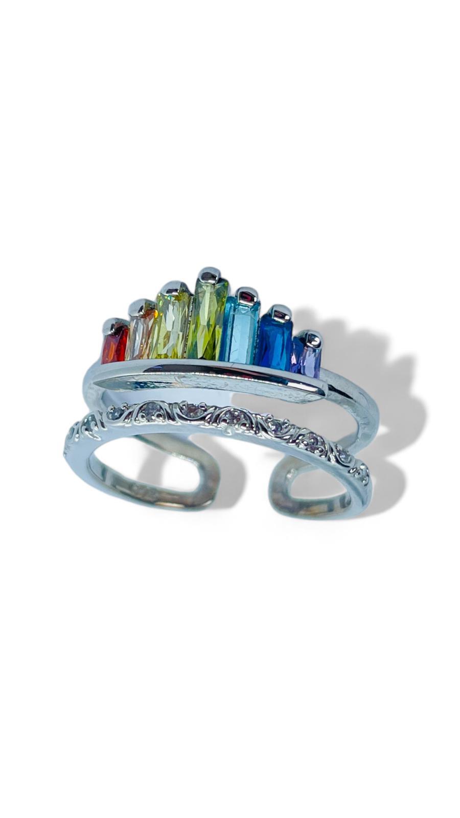 Renki Baget Taşlı Ayarlanabilir Taç Yüzük