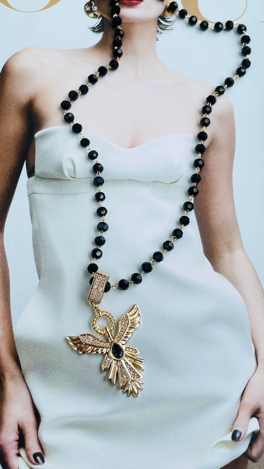 Siyah Boncuklu Anka Kuşu Kolye