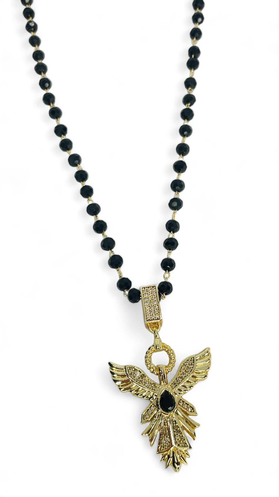 Siyah Boncuklu Anka Kuşu Kolye