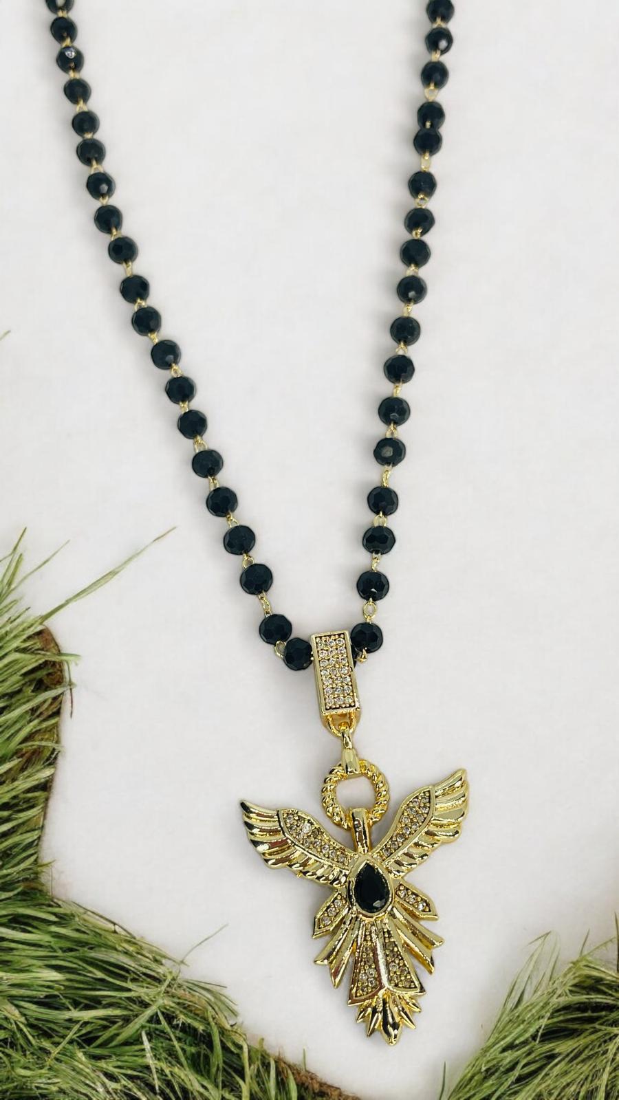 Siyah Boncuklu Anka Kuşu Kolye