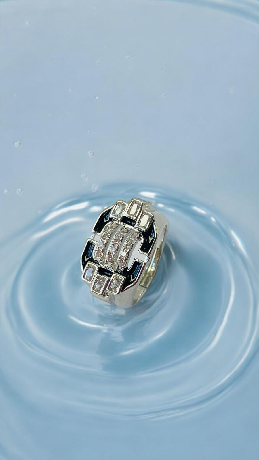 Siyah Mineli Dikdörtgen Ayarlanabilir Yüzük