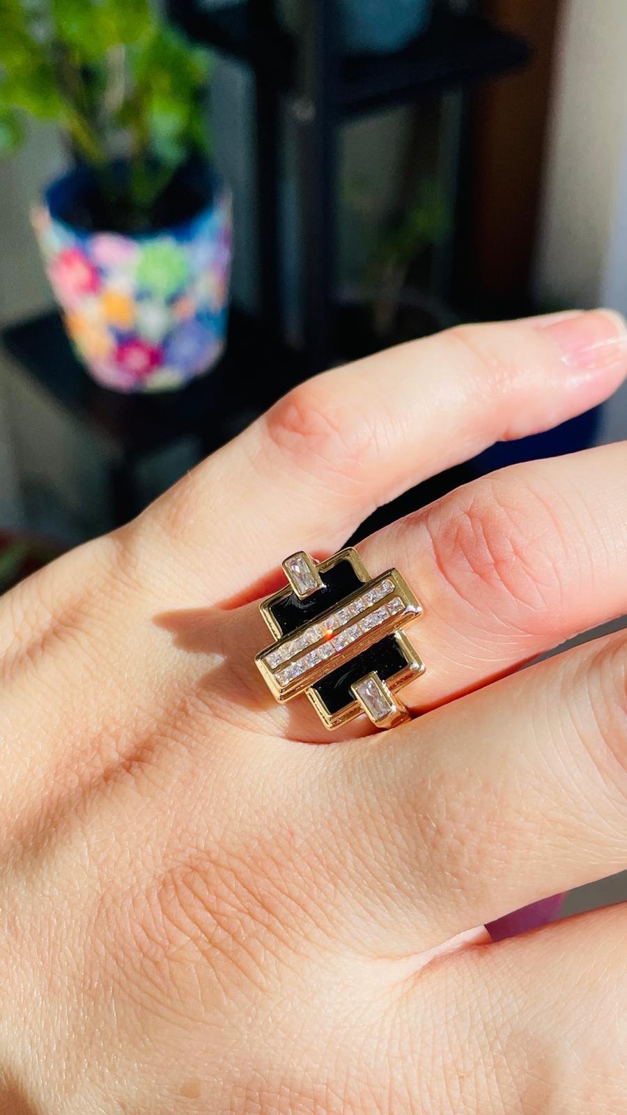 Siyah Mineli Taşlı Ayarlanabilir Yüzük