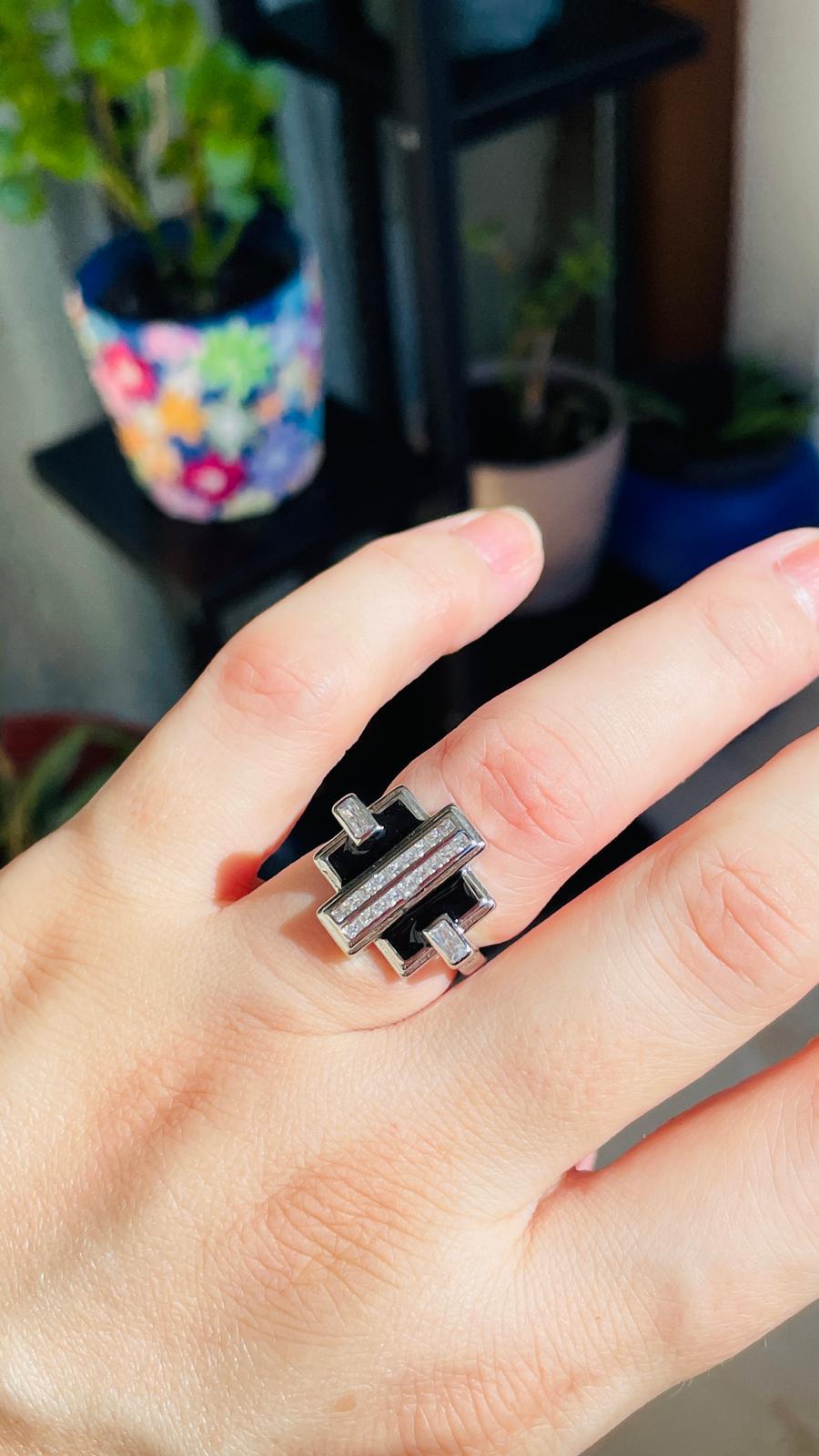 Siyah Mineli Taşlı Ayarlanabilir Yüzük