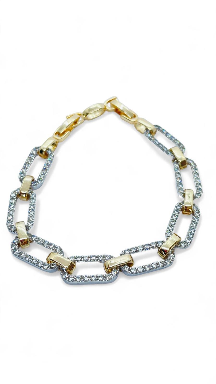 Taşlı Gold Bağlantılı Zincir Bileklik