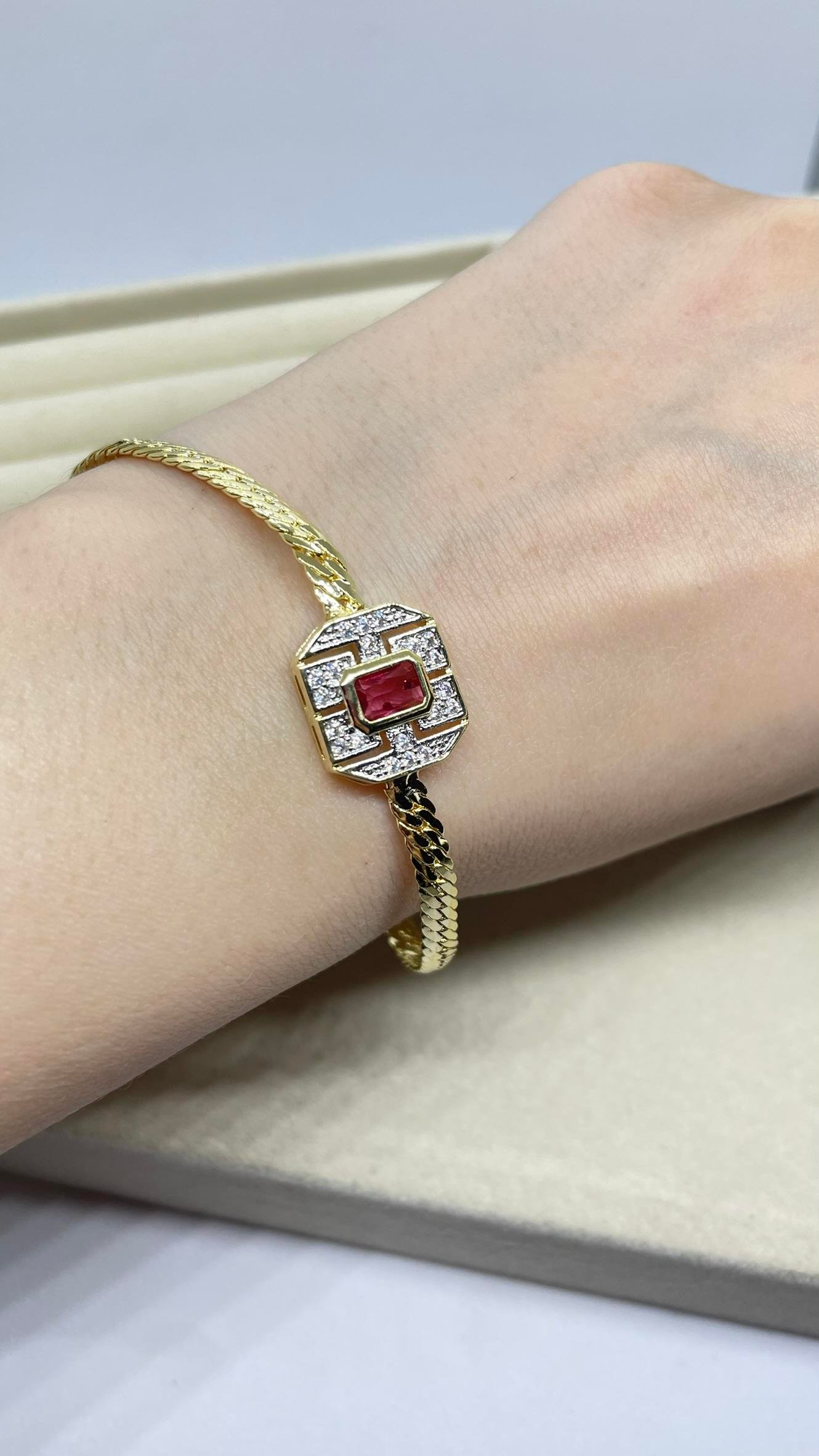 Taşlı İtalyan Ezme Bileklik