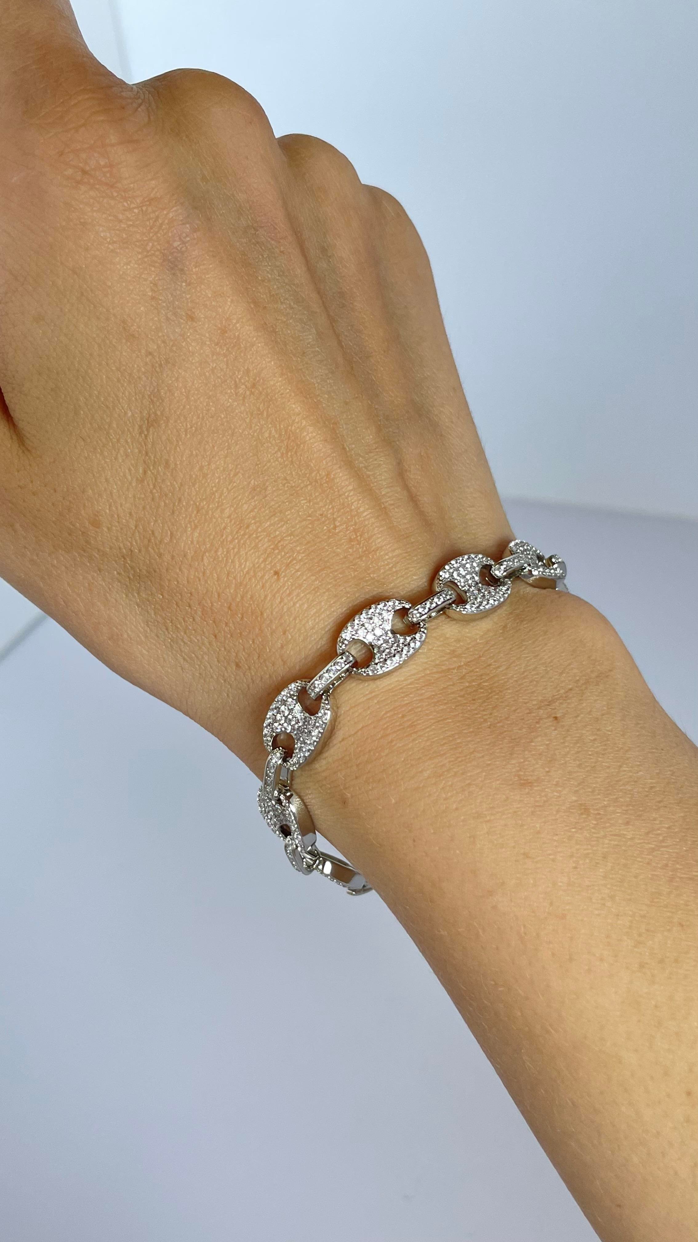 Tombul Taşlı Zincir Silver Renk Bileklik