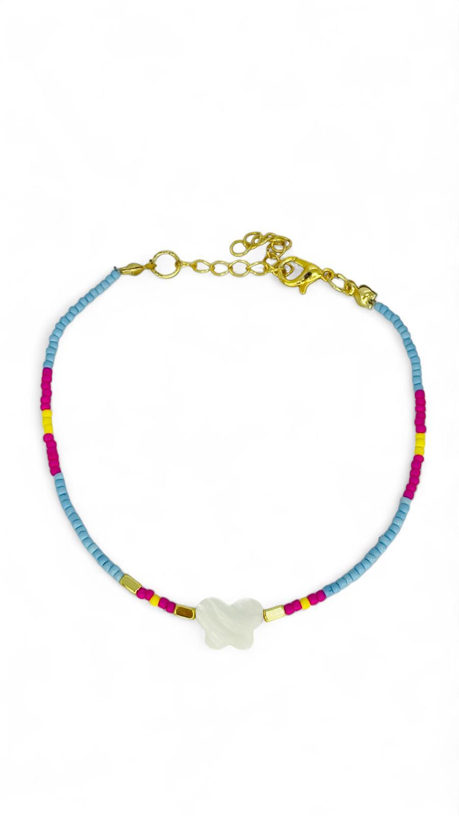 Turkuaz Kum Boncuklu Kelebek Detaylı Bileklik yada Halhal