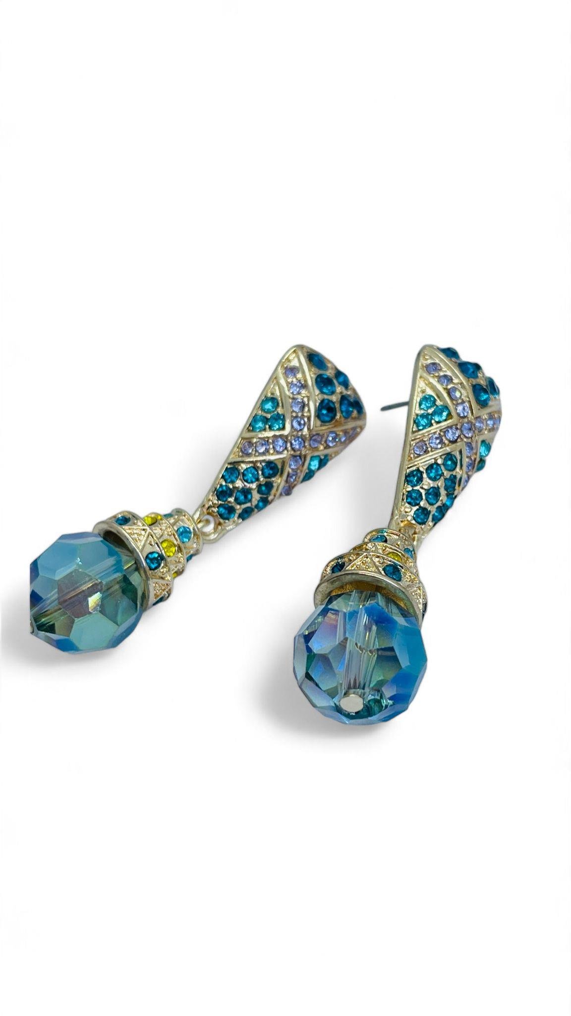 Turkuaz Taşlı Gold Vintage Küpe