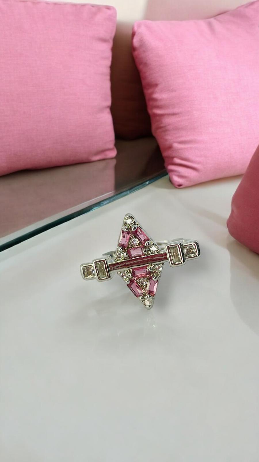 Üçgen Pembe Taşlı Ayarlanabilir Yüzük