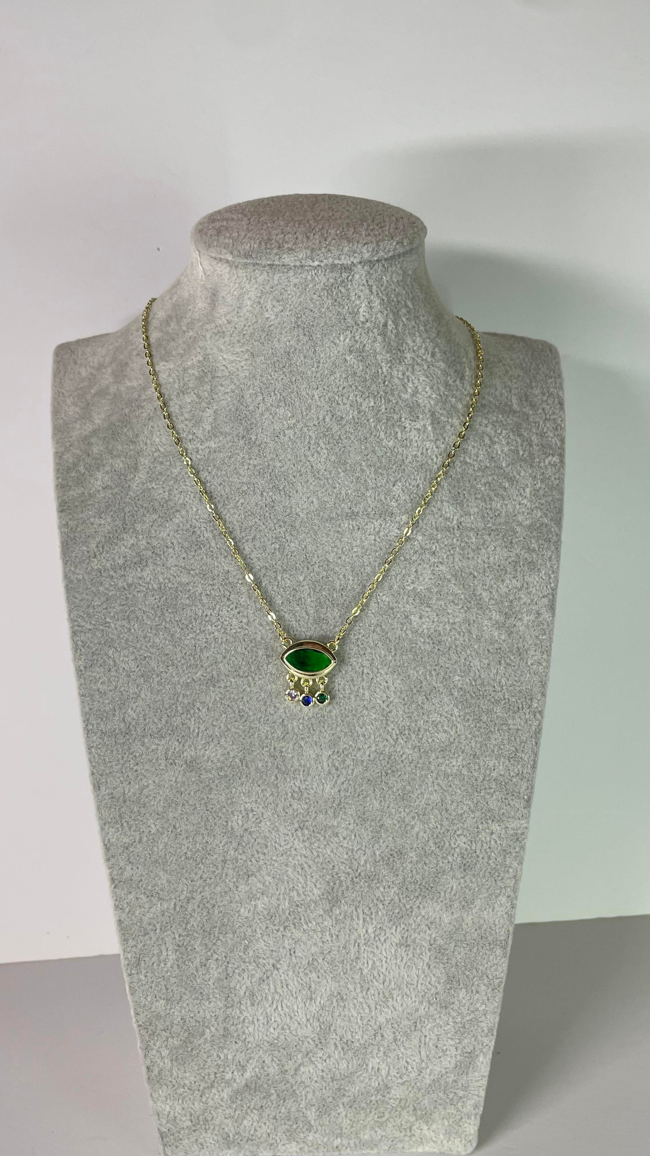 Yeşil Göz Sallantılı Gold Kolye