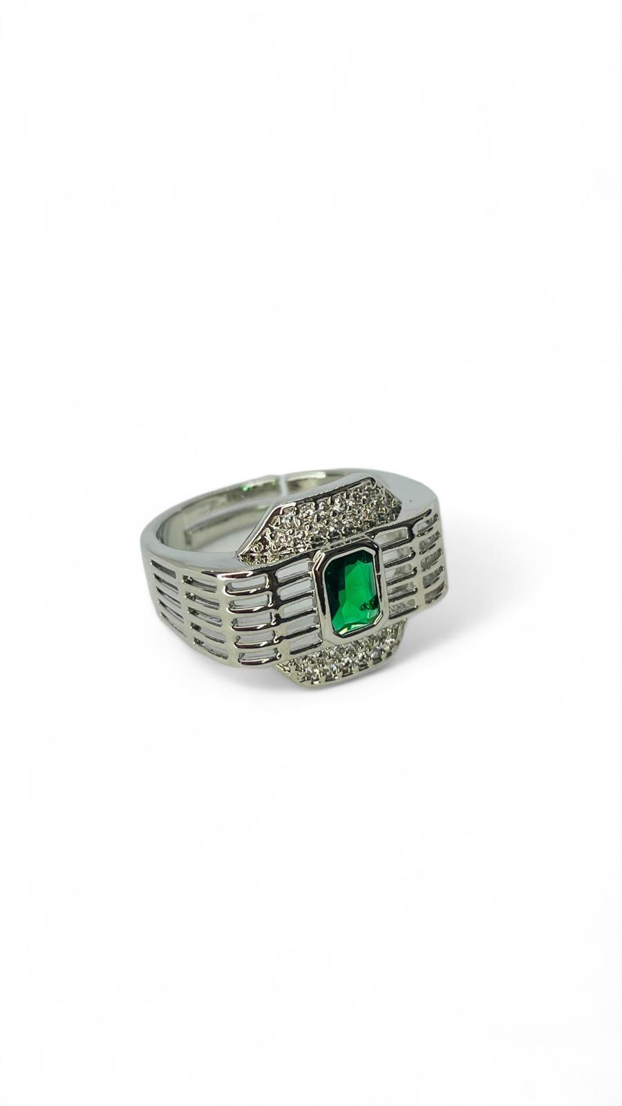 Yeşil Taşlı Dikdörtgen Ayarlanabilir Yüzük