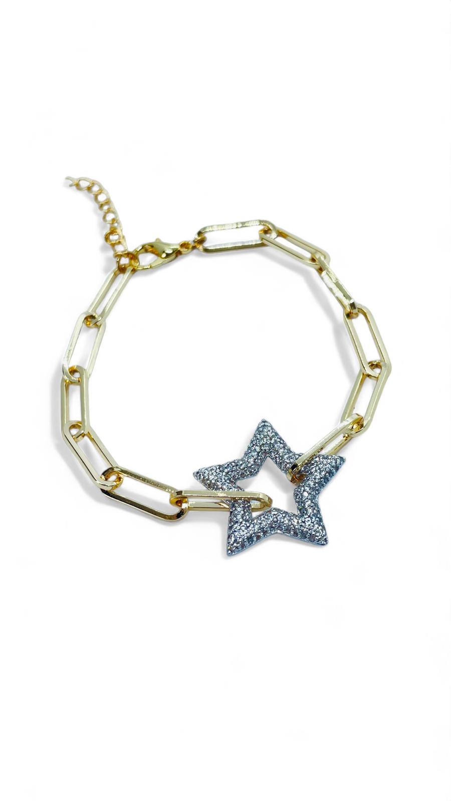 Yıldız Taşlı Gold Zincir Bileklik