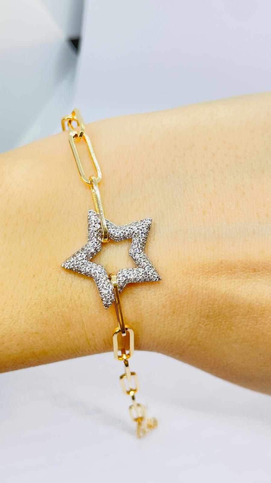 Yıldız Taşlı Gold Zincir Bileklik