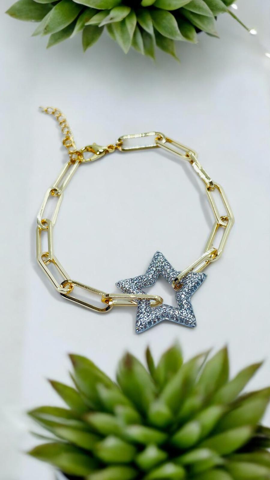 Yıldız Taşlı Gold Zincir Bileklik