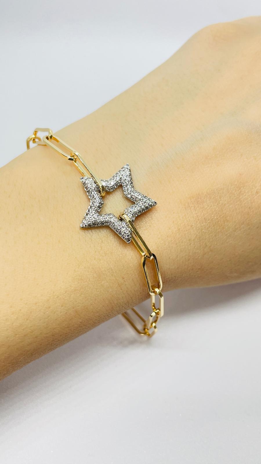 Yıldız Taşlı Gold Zincir Bileklik