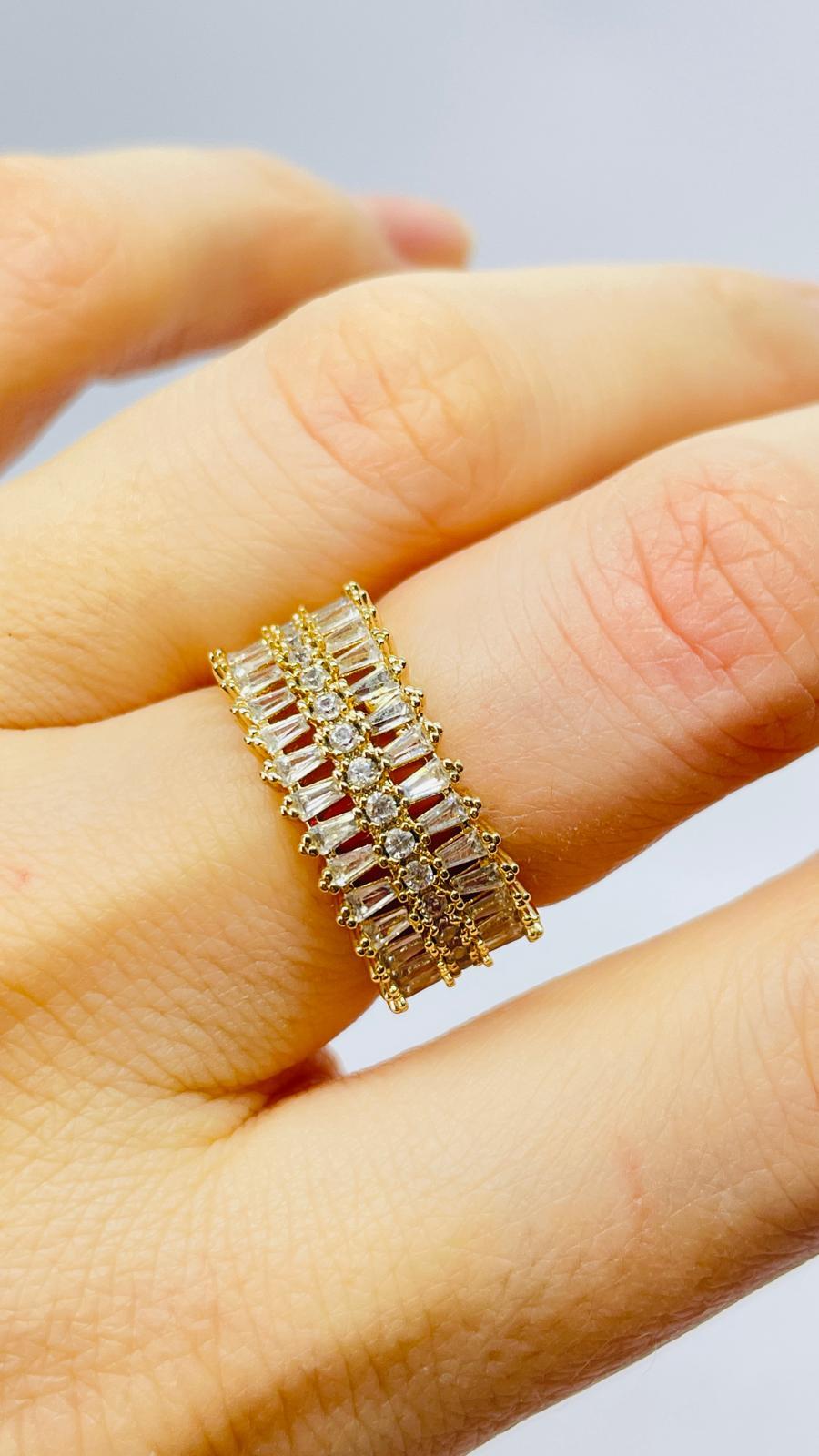 Zigzag Taşlı Gold Ayarlanabilir Yüzük