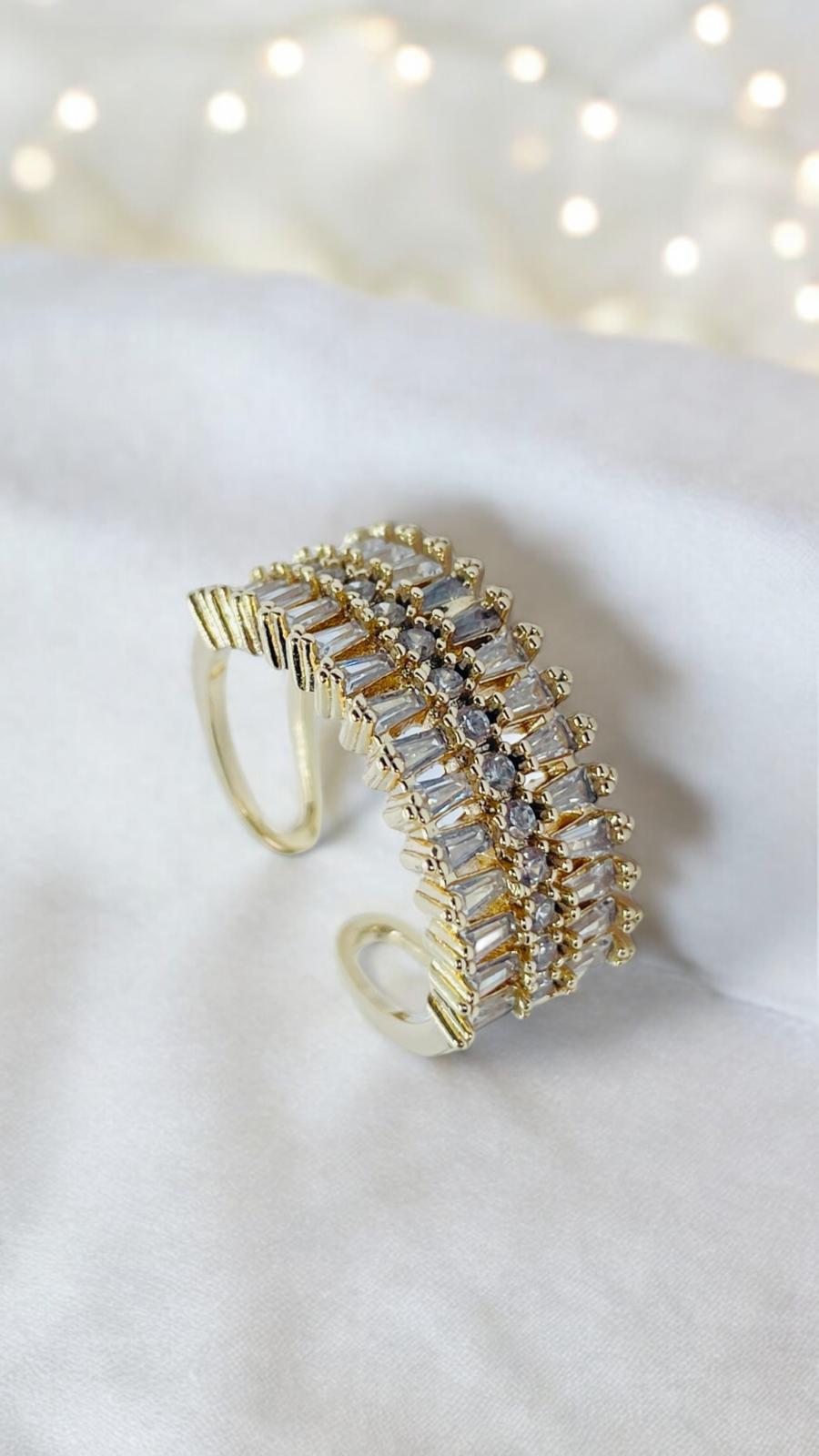 Zigzag Taşlı Gold Ayarlanabilir Yüzük