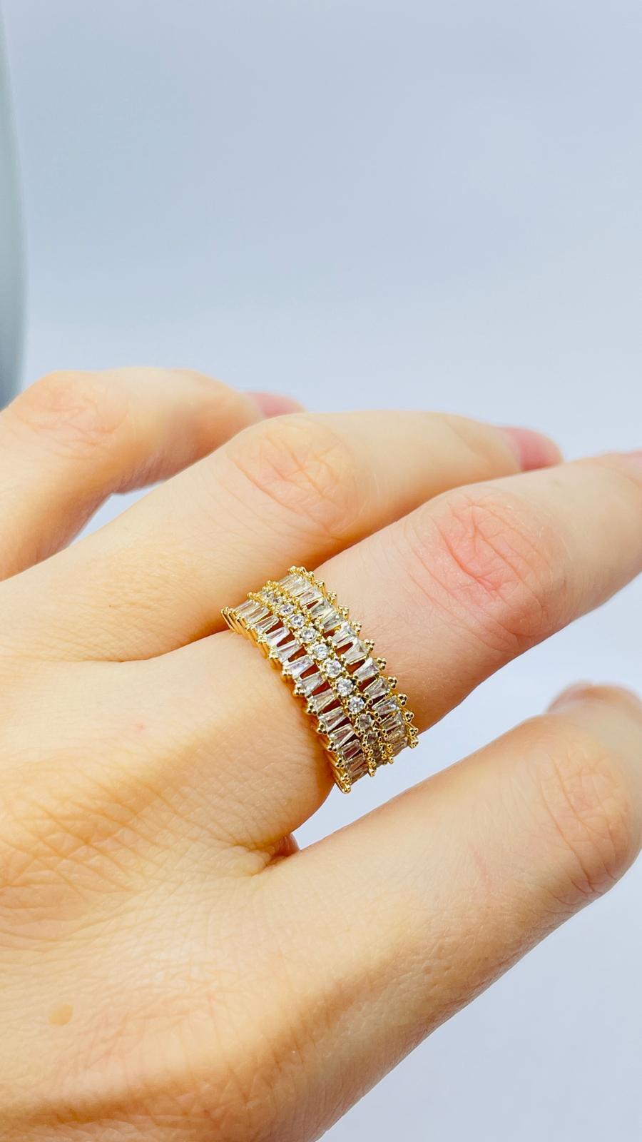 Zigzag Taşlı Gold Ayarlanabilir Yüzük