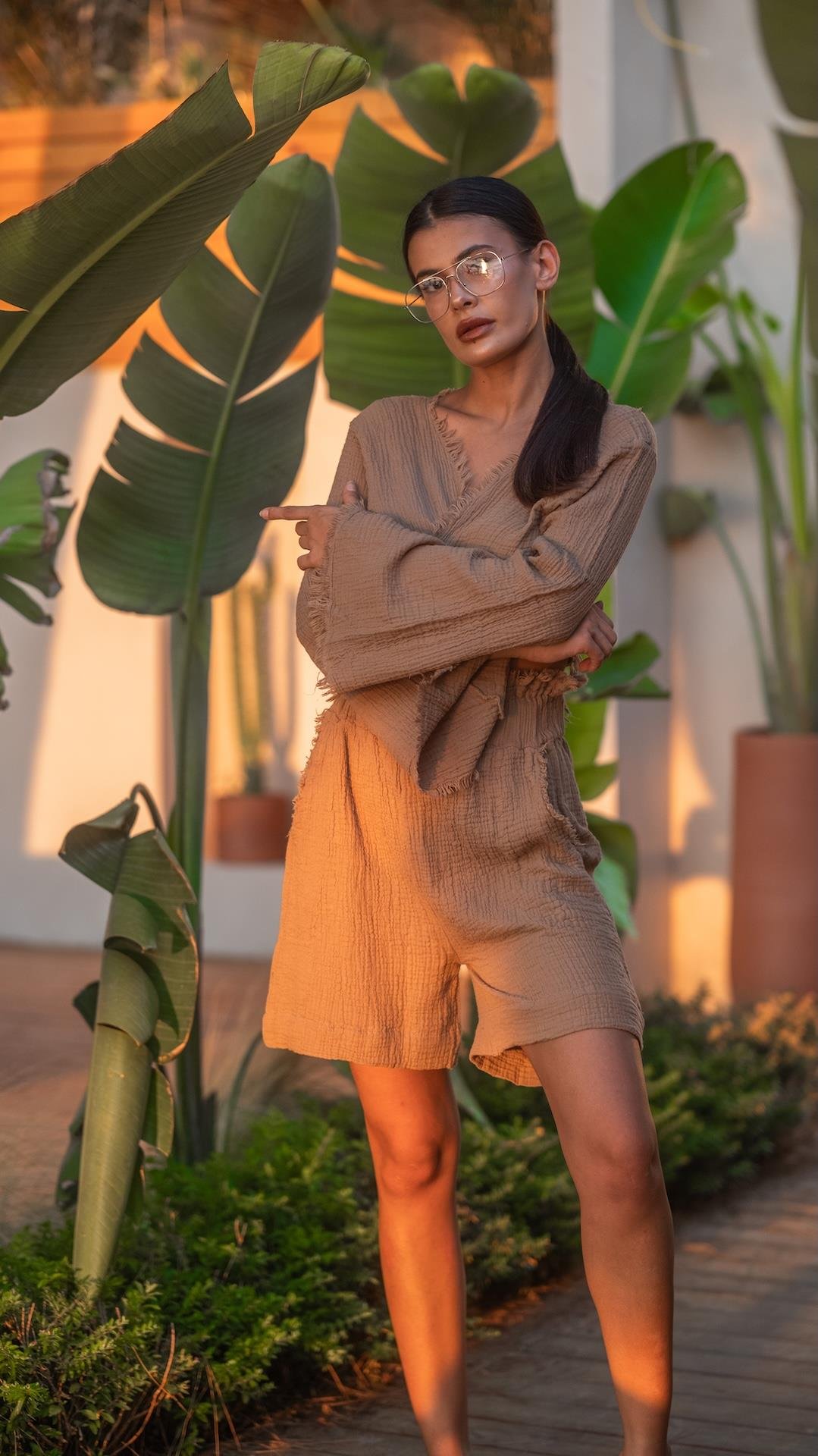 Açık Kahve Müslin Şort