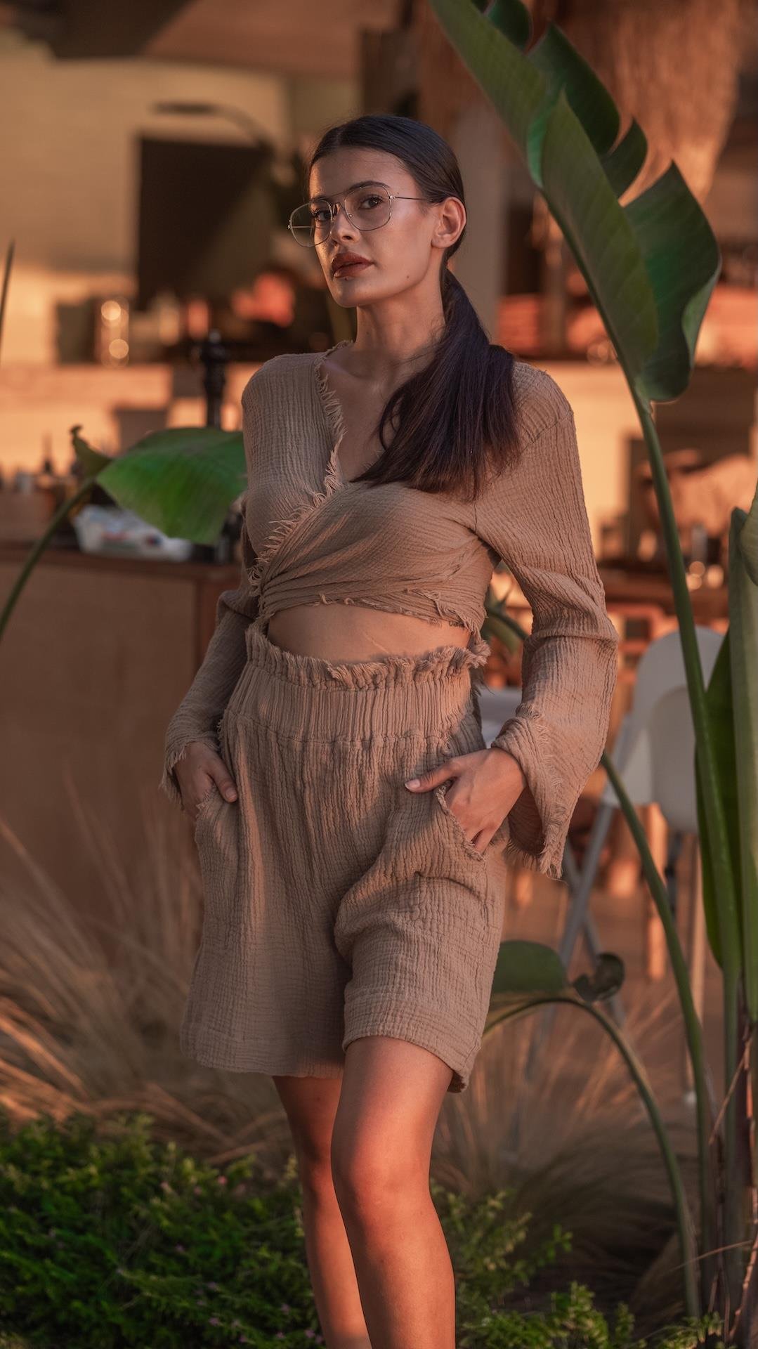 Açık Kahve Müslin Şort