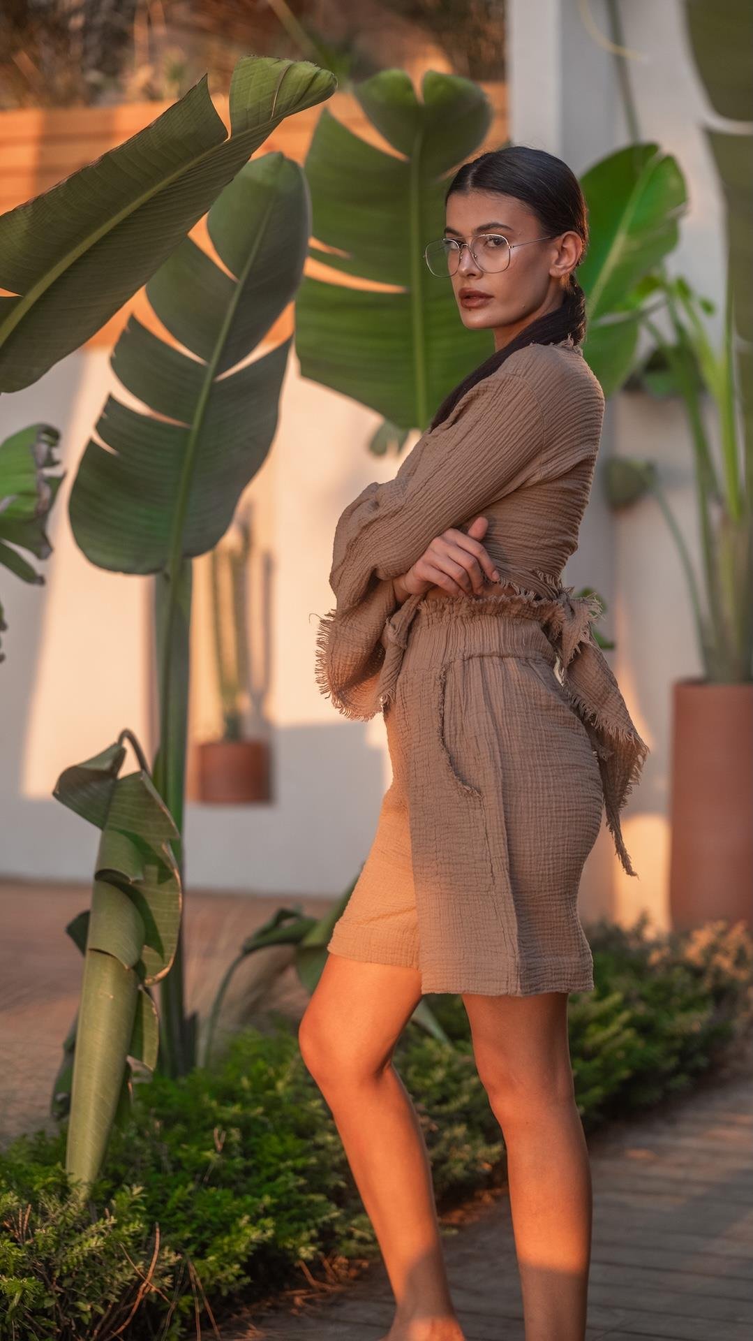 Açık Kahve Müslin Şort