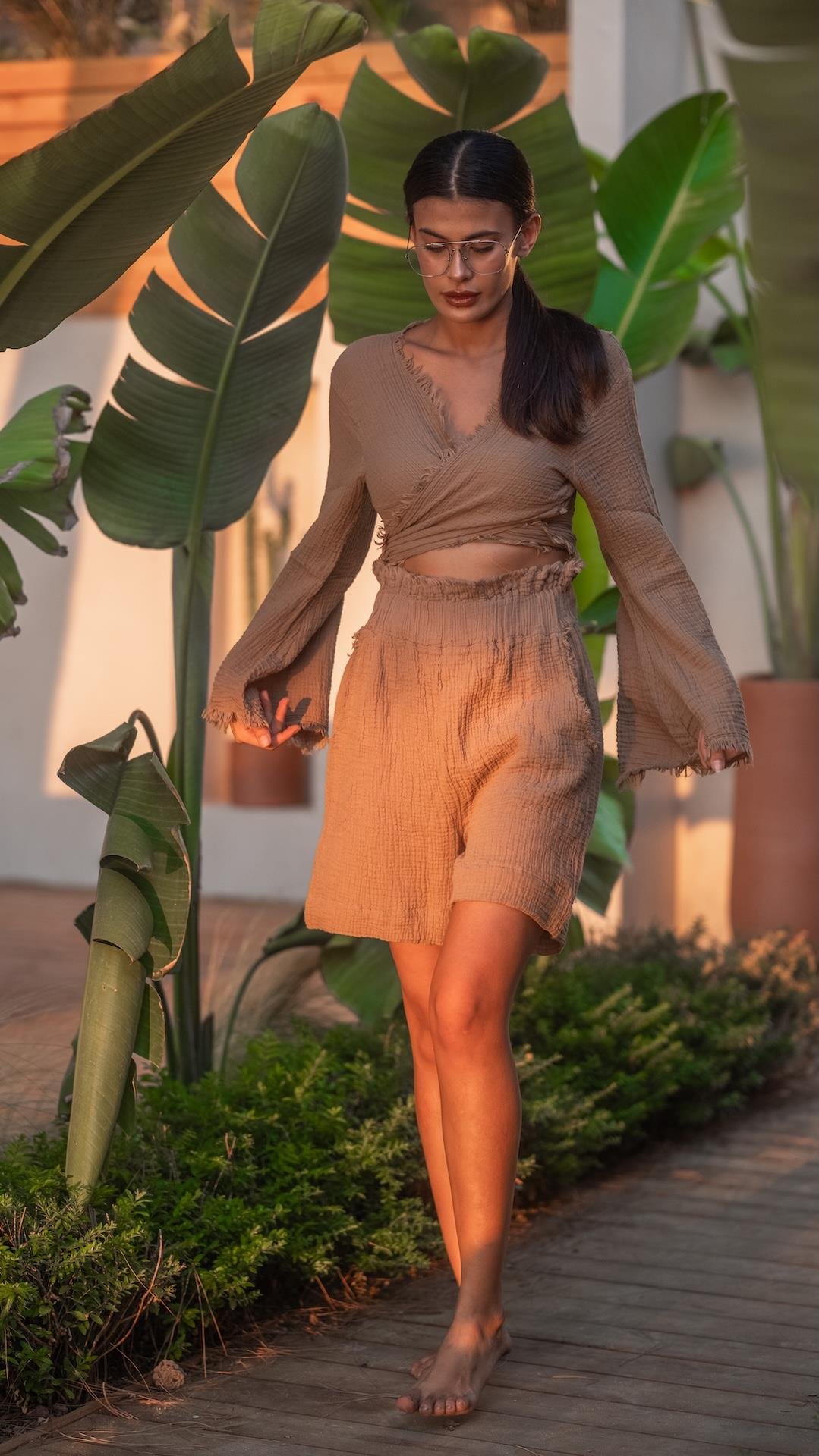 Açık Kahve Müslin Şort