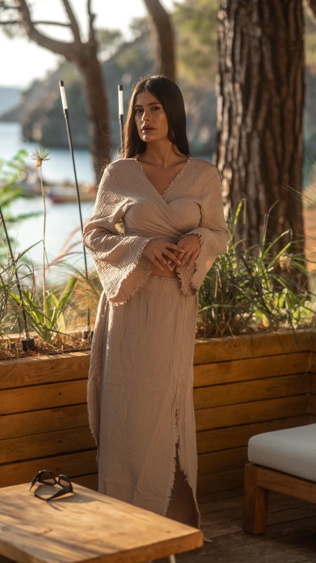 Bej Renk Müslin Crop