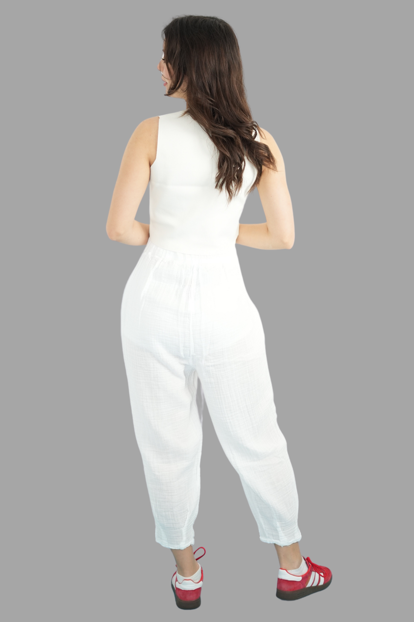 Beyaz Beli Lastikli Müslin Pantolon