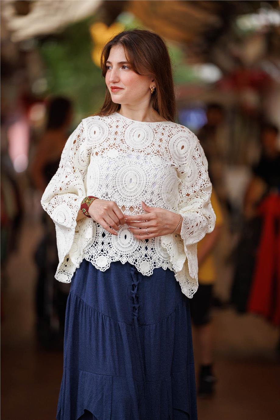 Beyaz Renk Örme Bluz