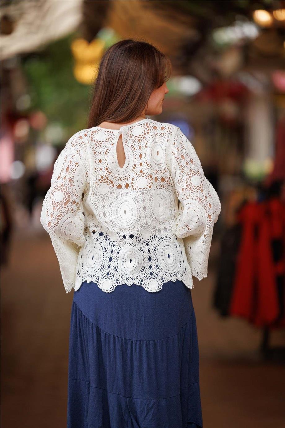 Beyaz Renk Örme Bluz