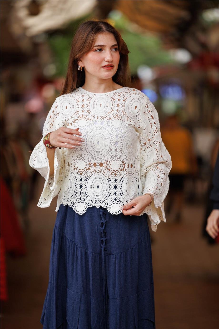 Beyaz Renk Örme Bluz