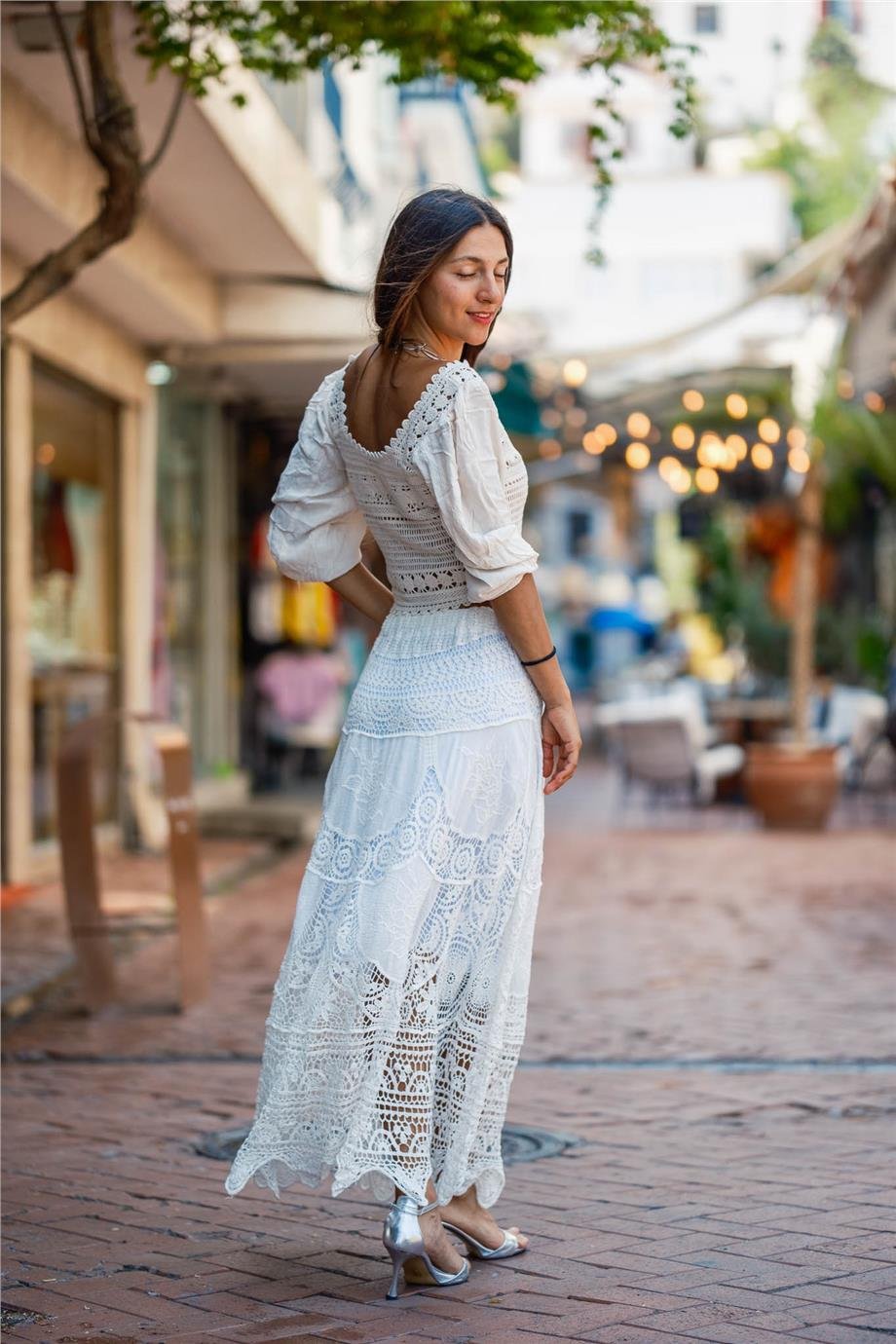 Beyaz Renk Örme Dantel İtalyan Etek
