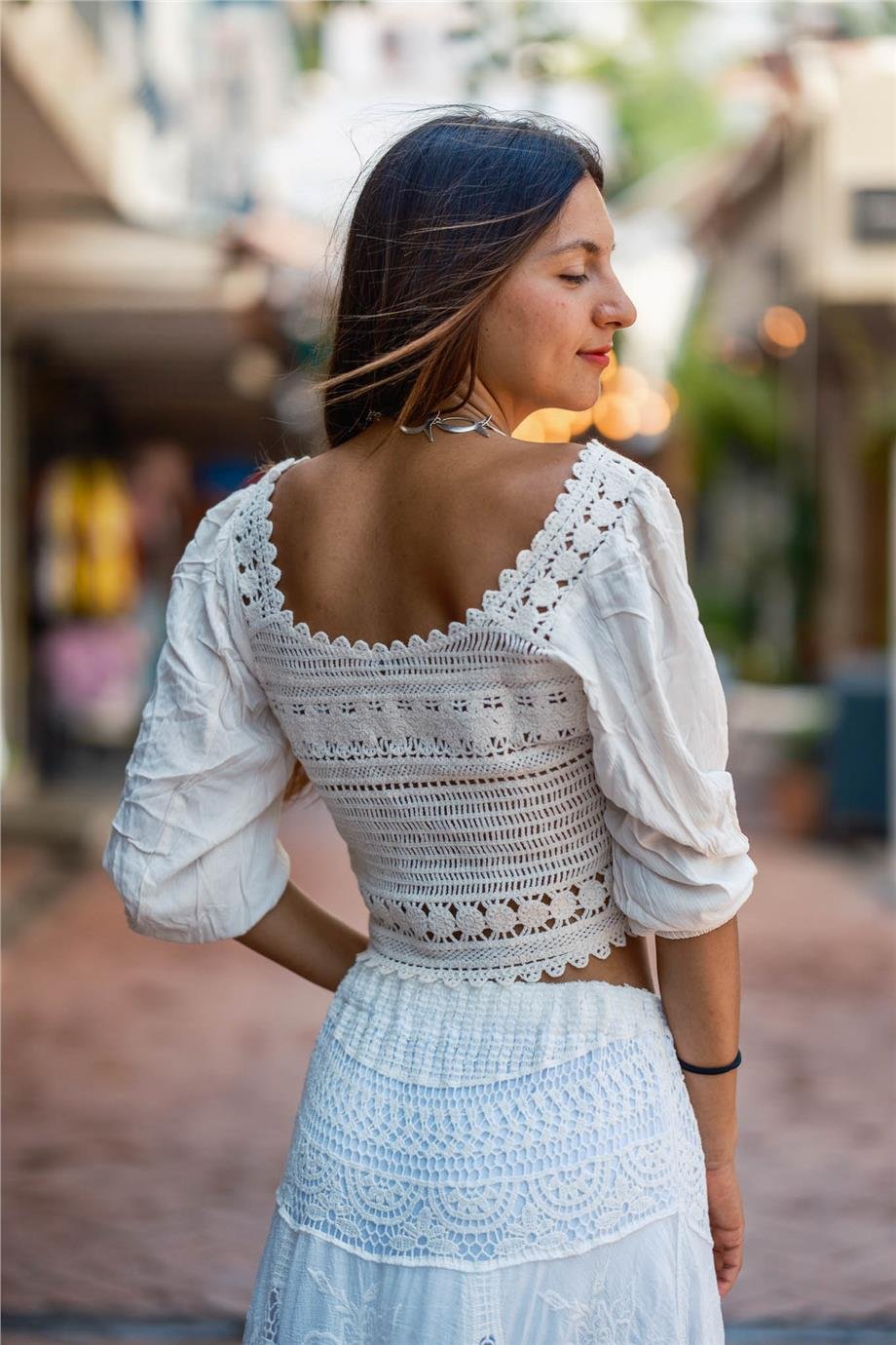 Beyaz Renk Örme Dantel İtalyan Etek