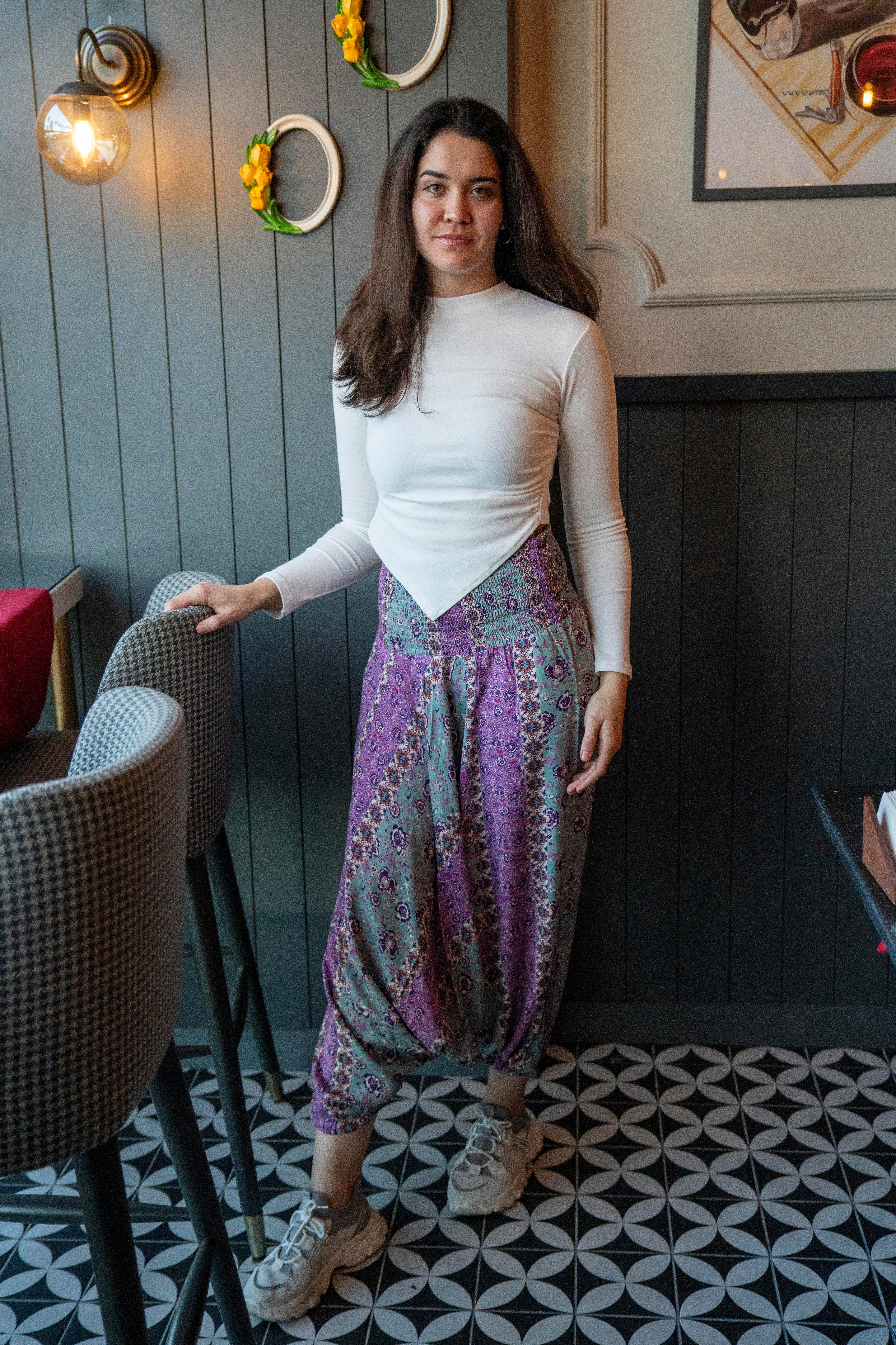 Bohem Lila Gipe Bel Detaylı Şalvar