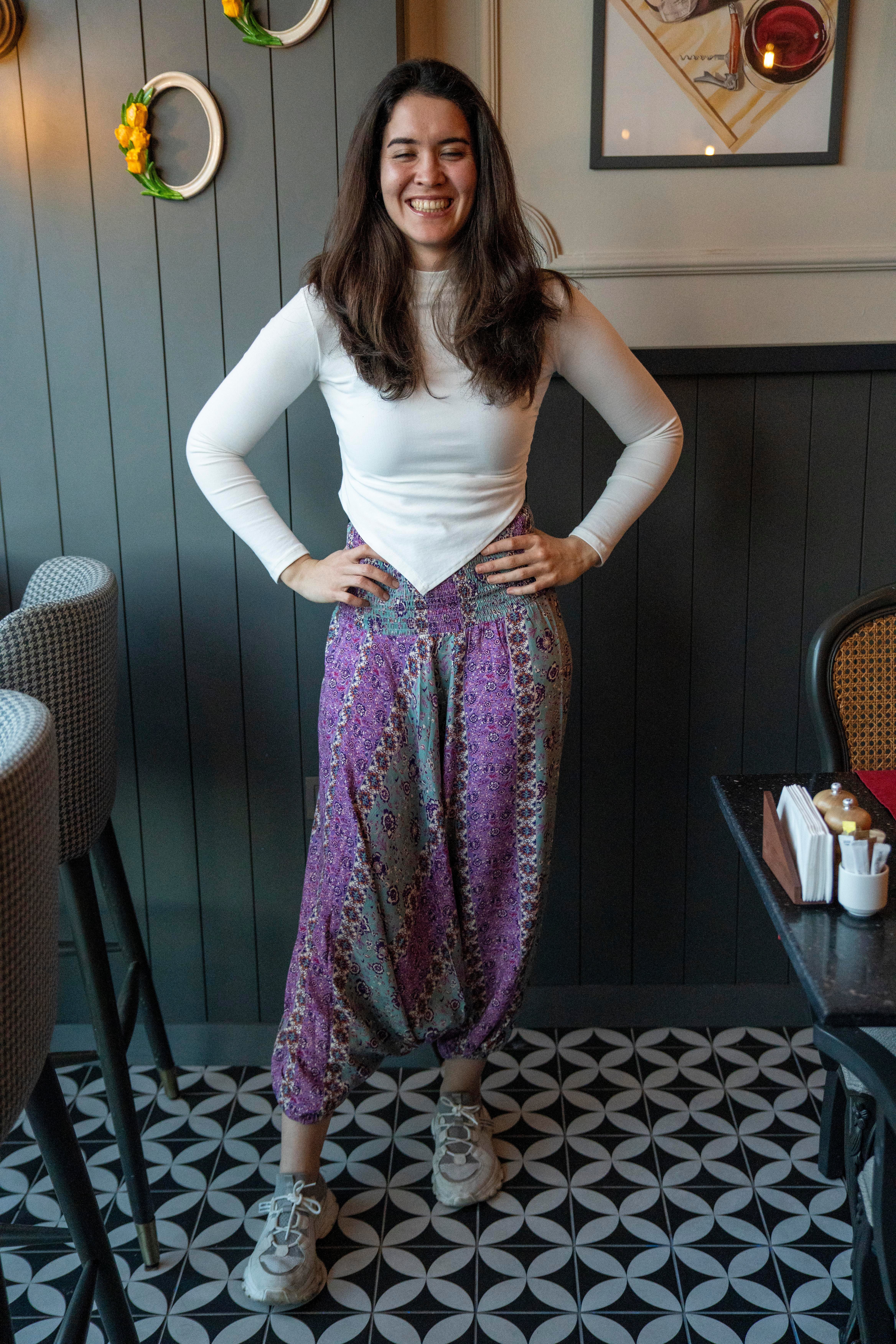 Bohem Lila Gipe Bel Detaylı Şalvar