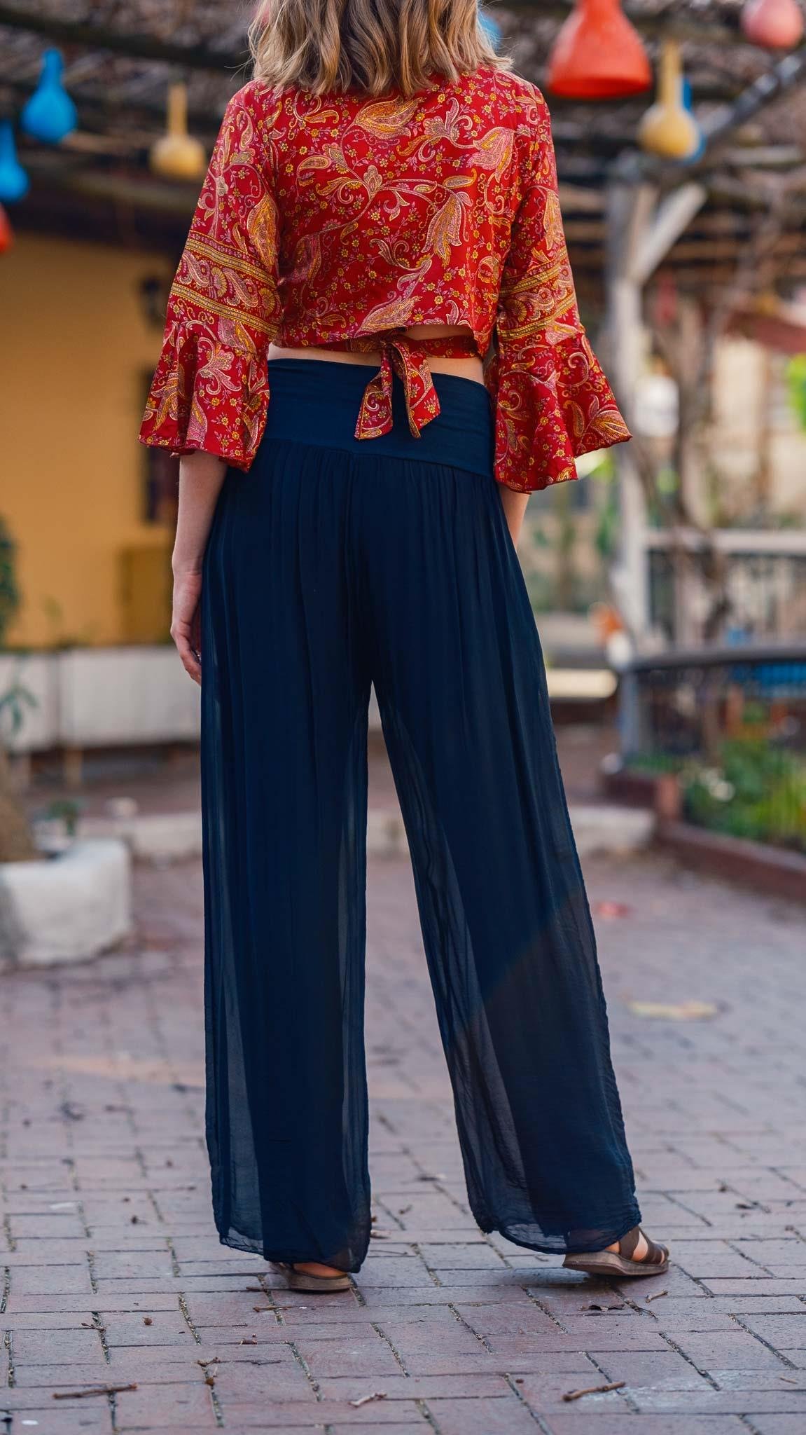 Bordo İspanyol Kol Desenli İpek Bluz