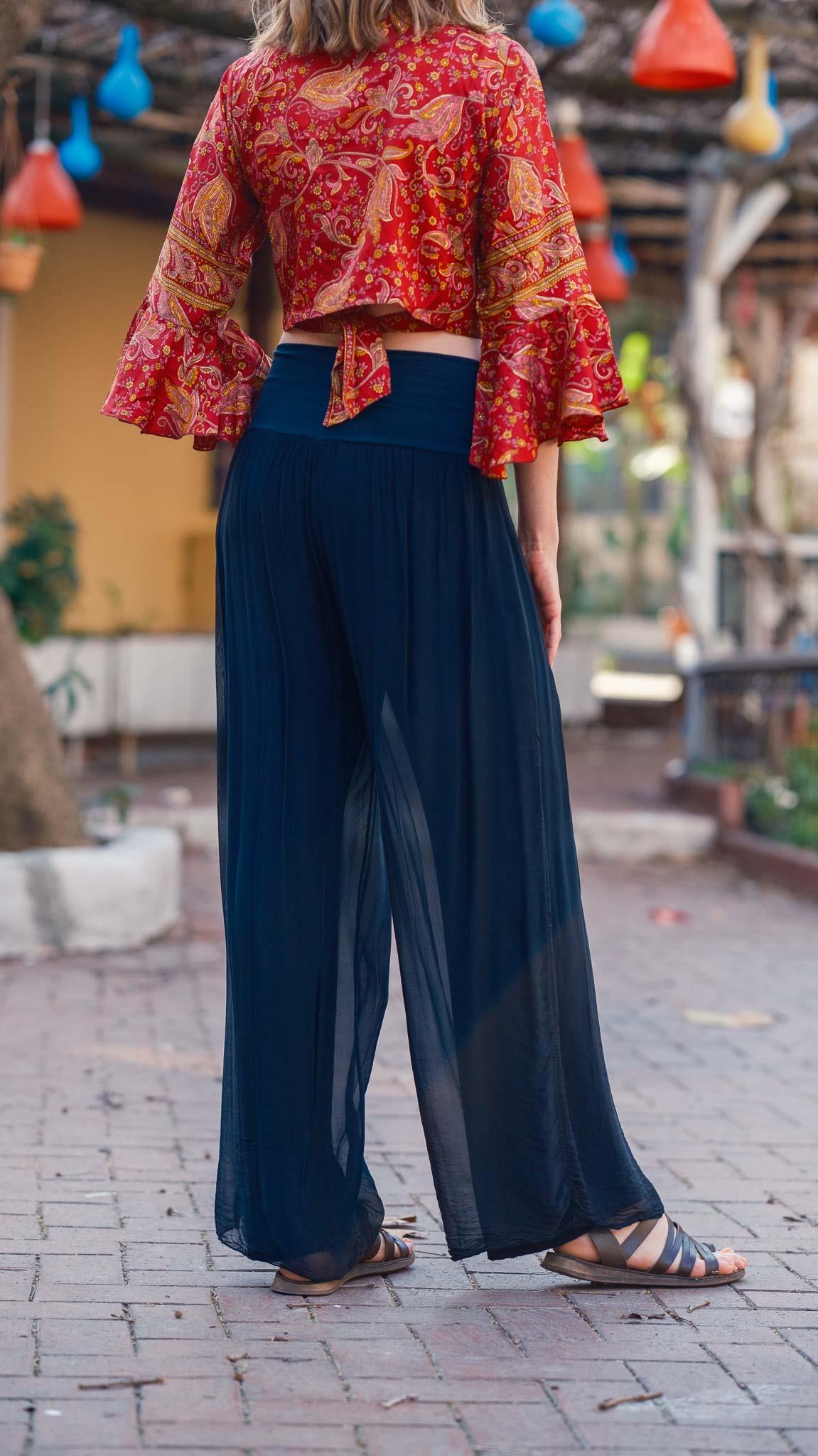 Bordo İspanyol Kol Desenli İpek Bluz