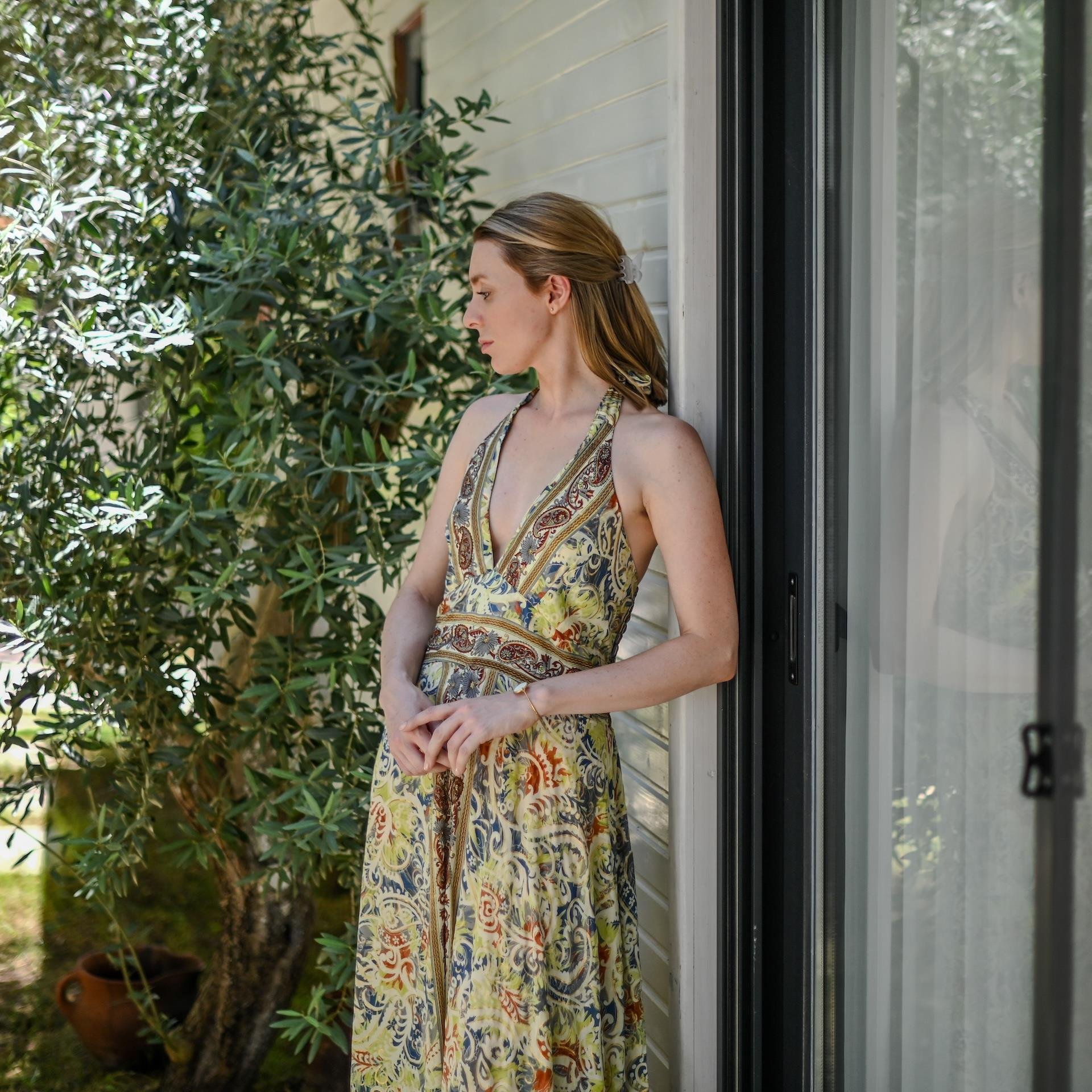 Boyundan Bağlamalı Sırtı Açık İpek Tulum