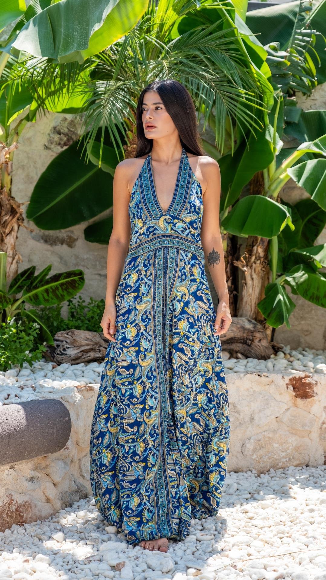 Boyundan Bağlamalı Sırtı Açık İpek Tulum