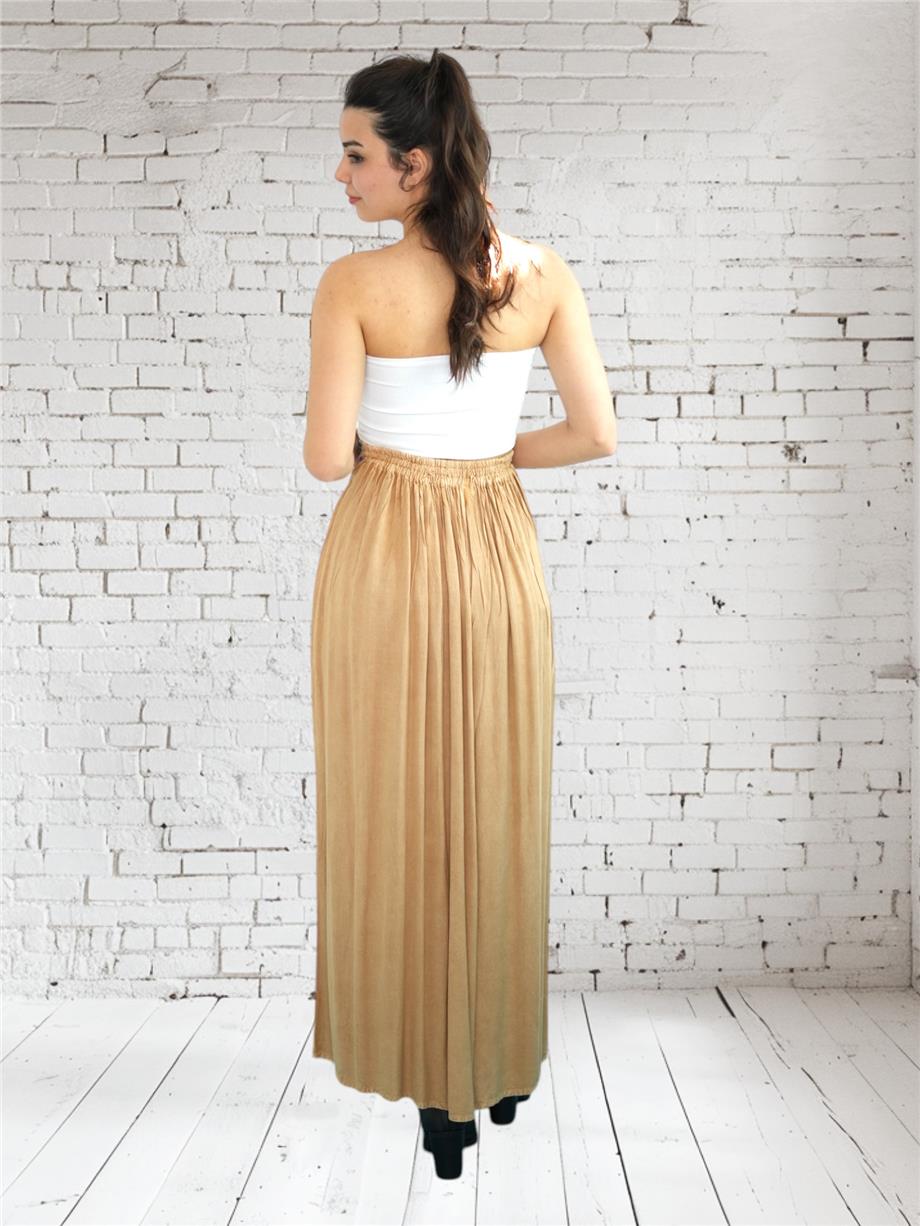 Camel İşlemeli Uzun Etek